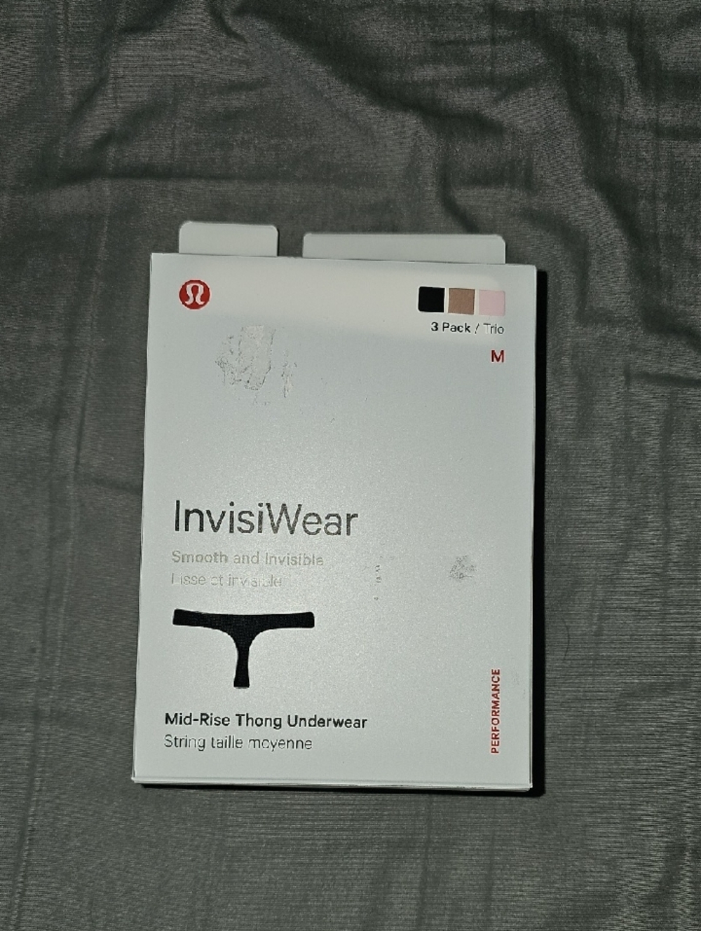 Lululemon Invisiwear Mid Rise Thong 3 Pairs!! Nwts! BLK/NTMG/BLLP!! Medium